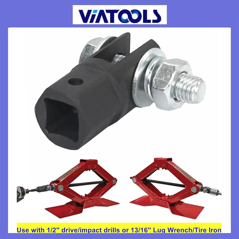 VIATOOLS 1/2" Scissor Jack Adapter for Use with 1/2 Inch Drive/Impact Drills/Ratchet or Standard Drive Sockets or 13/16 Inch Lug Wrench (Black) - Image 3